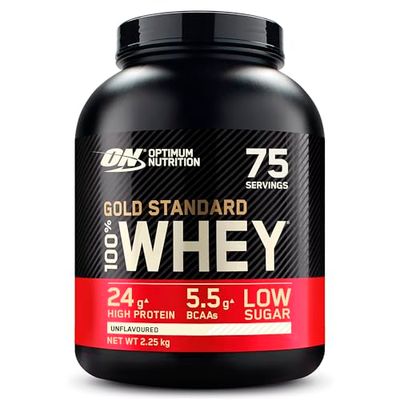 Optimum Nutrition Gold Standard Whey Muscle Building and Recovery Protein Powder With Naturally Occurring Glutamine and Amino Acids, Unflavoured, 75 Servings, 2.25kg, Packaging May Vary