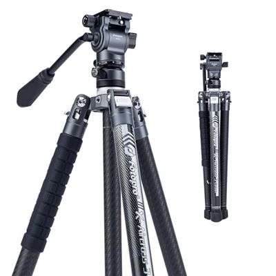 Fotopro X-Aircross 3 Video 157,5 cm Treppiede da viaggio leggero con testa fluida 1,1 kg ultra leggero portatile professionale in fibra di carbonio per fotocamera DSLR carico fino a 10 kg