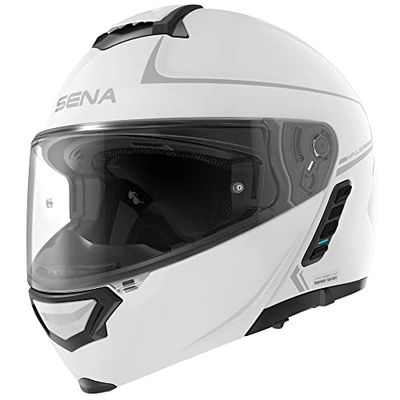 Sena Impulse Flip Up Modular Bluetooth Helmet w/Sound by Harman Kardon Dual Visor Helmet with Integrated Mesh Intercom System / MP3 / Voice Dial (Gloss White, M)