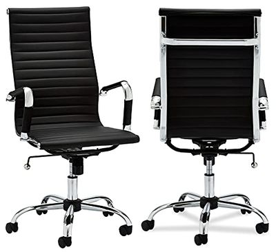 Ibbe Design Ergonomiczne Krzesło Biurowe Obrotowe Komputerowe Krzesło Designo z Podłokietnikam, Regulacja wysokości siedziska, Czarny, Sztuczna skóra, Funkcja przechylania, 54x65x107-117 cm