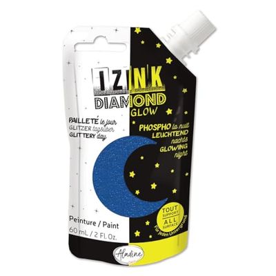 Aladine - Izink Diamond Glow - Pintura con purpurina para el día, fosforescente por la noche - Ultra cubriente, todo soporte - DIY y ocio creativo - Botella flexible 60 ml - Azul 82095