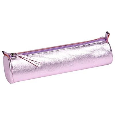 Clairefontaine 410121C Schooletui Miror, rond, van lamsleer, Ø5 x 22 cm, 1 stuk, roze