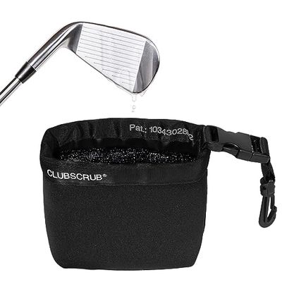 Club Scrub golfklubb och golfboll rengöringsväska, vattentät ren ansiktsteknikfoder, perfekt torr neopren exteriör, avtagbar klämma, maskintvättbar, rengör klubbspår, svart