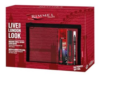 Rimmel London Cofanetto Regalo Live Your London Look, Pochette con Mascara Wonder'Volume Thrill Seeker Pitch Black e Matita Occhi Scandal'Eyes Kohl Black Waterproof