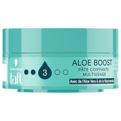 Schwarzkopf, TAFT, Pâte Coiffante Cheveux, Fixation Moyenne, Aloe Boost, Multi-usage, Aloe Vera et Niacinamide, Volume dès la racine, Effet cheveux densifiés, Hydratant, Définition longue durée, 75ml