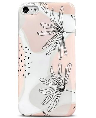 J.West Coque pour iPod Touch 7, iPod Touch 6 et 5, Coque Souple Bohême avec Motif Floral, Coque Moderne en Silicone Mince, Coque de Pare-Chocs en Silicone Geo Line Plant Flowers Case pour iPod