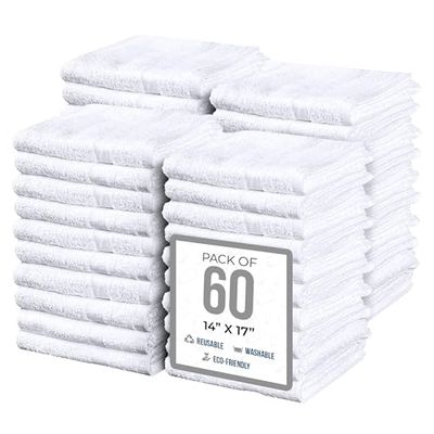 Simpli-Magic Lot de 60 Serviettes en Coton éponge Doux de qualité Commerciale, Blanc
