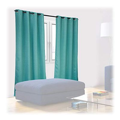 Relaxdays Cortinas, Set 2, 245x135 cm, Opacas, Oscuras, Ojales, Sobrecortinas Control de Luz Estampadas, Turquesa