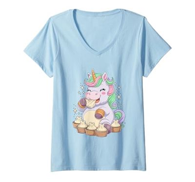 Donna Un unicorno che si gode una cucina con bacchette per ravioli Maglietta con Collo a V