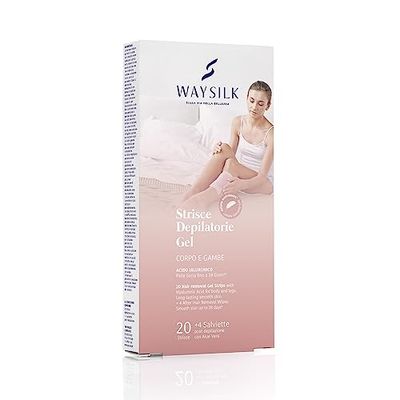 Waysilk | Strisce Depilatorie Corpo e Gambe, Con Acido Ialuronico, 20 Strisce + 4 Salviette Post Depilazione Con Aloe Vera