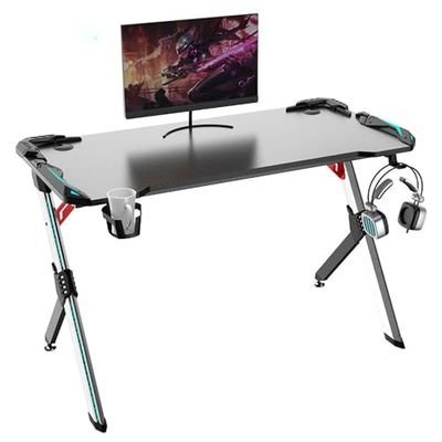 Berserker Gaming Bureau Gamer LED RGB, 113 x 60 x 75 cm, Support Casque et Gobelet, Noir/Rouge