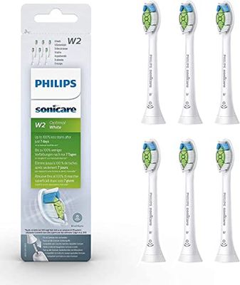 PHILIPS Sonicare W2 Optimal White Testine Standard Per Spazzolino Elettrico Sonico, Bianco, 6 Unità, Confezione Da 1, Vecchio, 6 Testine