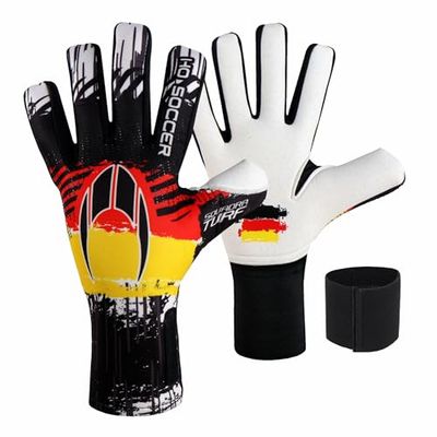 HO Soccer Squadra Turf Negative Germany målvaktshandskar, unisex barn, svart/röd/gul, 5,5
