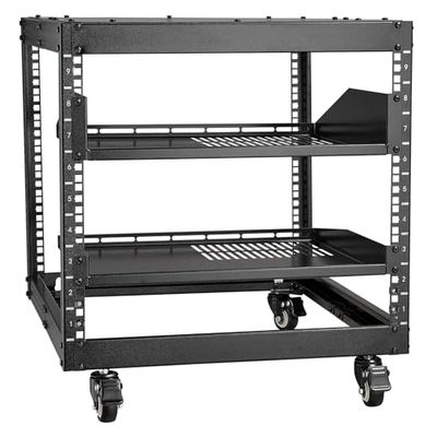 VEVOR 9U Open Frame Server Rack, 23''-40'' Adjustable Depth, Free Standing or Wall Mount Network Server Rack with 360° Casters, Heavy Duty 4 Post Holds All Your Networking IT Equipment AV Gear Router