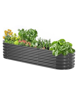 VEVOR Jardinière 1190x595x420 mm Lit de Jardin Surélevé Métal Galvanisé Bac de Plantation Ovale Fond Ouvert pour Cultiver Fleur Herbes Plantes Succulentes dans Jardin Terrasse Patio Balcon, Gris Foncé