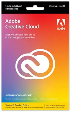 Adobe Creative Cloud Individual – NL, holländsk/12 månaders underskriptionskort | standard| 1 enhet | 1 år | PC/Mac | nedladdning | nedladdning