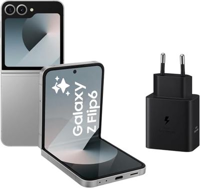 Samsung Galaxy Z Flip6 256 GB + Cargador - Teléfono Móvil con IA, Smartphone Android Libre, Cámara 50 MP, Gris (Versión Española)