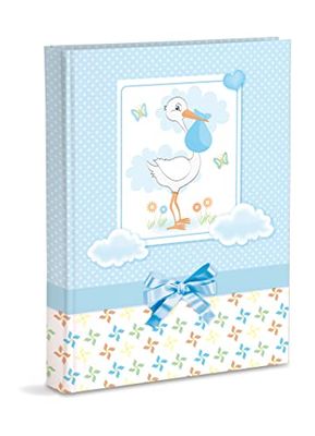 Álbum de fotos de nacimiento cm 21x28 con bolsillos contiene 200 fotos cm 13x18, cigüeña azul