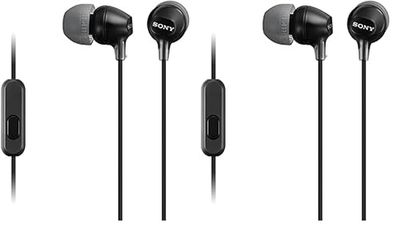 Sony Mdr-Ex15Ap - Cuffie In-Ear Con Microfono, Auricolari In Silicone, Nero, Senza fili (Confezione da 2)