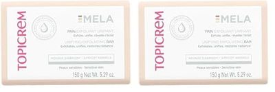 Topicrem - Mela, Pain Exfoliant Unifiant - Unifie le Teint, Exfolie, Réveille l’Éclat - Huile d’Olive, de Coprah et Noyaux d’Abricot - Soin Visage et Corps pour Peaux Sensibles - 150 g (Lot de 2)