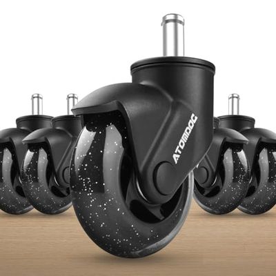 ATOMDOC Lot de 5 roulettes de chaise de bureau, roues légères de 7,6 cm et axe vertical pivotant révolutionnaire, protection sûre pour tous les sols, y compris le bois dur