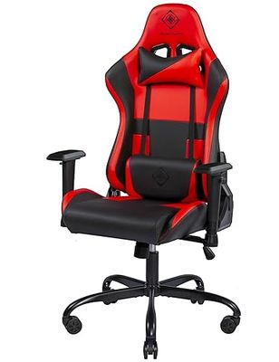 DELTACO Silla Gaming - Silla de PC Gaming con reposabrazos, Respaldo Alto y cojín (Silla Zocker Silla de Oficina, ergonómica, Altura Regulable, Piel sintética, 110 kg), Color Rojo y Negro