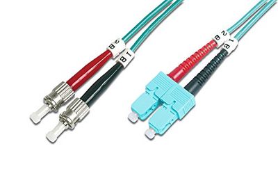 DIGITUS DK-2512-01/3 – Glasvezelkabel OM3 – 1 m – ST naar SC – Duplex Glasvezelkabel – 1/10/40/100 Gbit/s – MM Multimode Glasvezel LAN-Kabel – Vezeltype: 50/125 µ – Turquoise (Aqua)