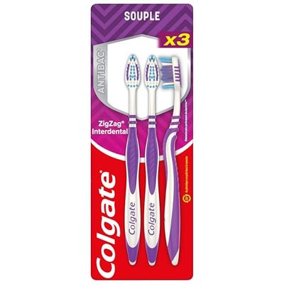 COLGATE - Spazzolini da denti ZigZag Morbido - pulizia profonda degli spazi interdentali - X3