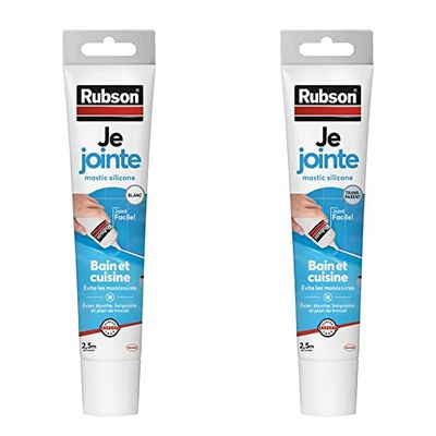 Rubson Je Jointe Mastic Blanc 50 ml, mastic étanche anti-moisissure en tube prêt à l'emploi & Je Jointe Mastic Transparent 50 ml, mastic étanche anti-moisissure en tube prêt à l'emploi
