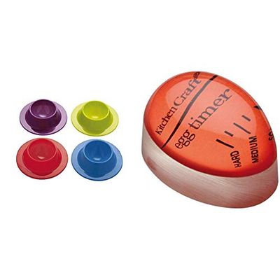 Colourworks KitchenCraft Set of 4 Silicone Egg Cups & Heat-Sensitive Colour-Changing Egg Timer