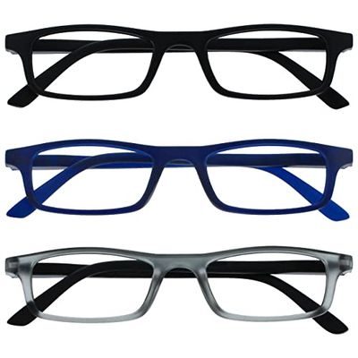 Opulize Ted - Occhiali da lettura da uomo e donna, con montatura stretta e leggera, con cerniere a molla resistenti ai graffi RRR17, Nero opaco/Blu navy opaco/Grigio opaco Nero