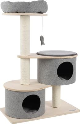 Flamingo Arbre à Chat Kanzo Gris/Beige – 74x40x102cm – avec Maison, Poteaux en Sisal et Niveaux | Confort, Activité et Design Élégant pour Beaucoup de Plaisir !