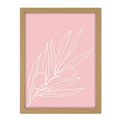 Wee Blue Coo Blush Pink Plant Olive Branch Artwork Framed Wall Art Print 18X24 Inch