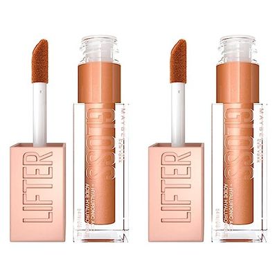 Maybelline Lifter Gloss Bronzed Lip Gloss, Lasting Hydration Formula With Hyaluronic Acid, Non Sticky, 019, Gold (Pack of 2)