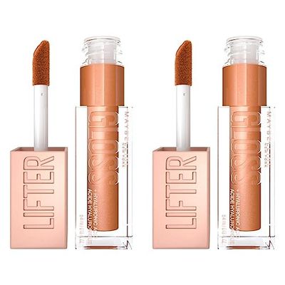 Maybelline Lifter Gloss Bronzed Lip Gloss, Lasting Hydration Formula With Hyaluronic Acid, Non Sticky, 019, Gold (Pack of 2)