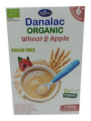 DANALAC Bio Céréales Biologique pour Bébés Blé et Pomme 200 g de Porridge Sans Sucres 6 Mois et Plus (Lot de 1)
