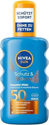 NIVEA SUN Protezione e abbronzatura solare SPF 50, crema solare impermeabile con estratto di pro melanina per un'abbronzatura uniforme, protezione solare immediata dai raggi UVA/UVB (200 ml)