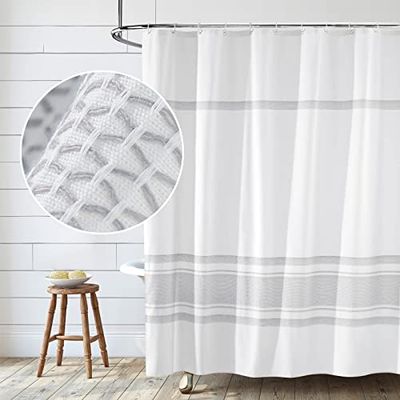 84 Inch Shower Curtain Cotton 100%,Grey Striped Minimalist Bathroom Shower Curtains Set,Gift for Women Men Friend RV