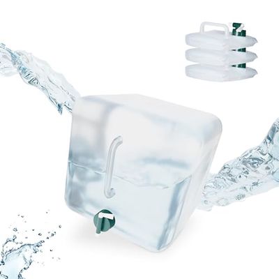 Relaxdays Fällbar behållare set om 4, 15 liter, vikbar vattenbehållare med kran, BPA-fri, livsmedelssäker, transparent/grön
