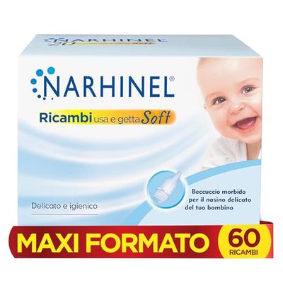 Narhinel MAXI ROZMIAR 60 miękkich części do ssania nosa dla niemowląt i dzieci z chłonnym filtrem higienicznym do zatrzymywania śluzu, opakowanie 60 jednorazowych części