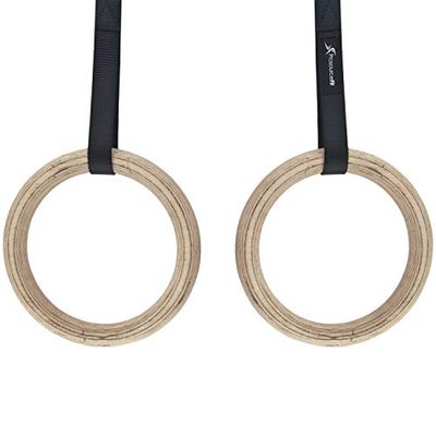 ProsourceFit Wooden Gymnastics Rings with Straps for Total Body Conditioning at Home