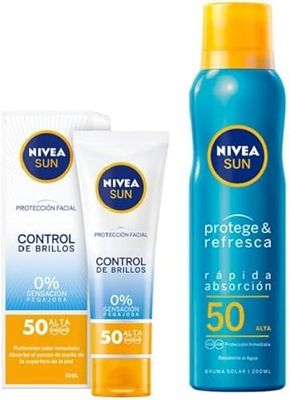 NIVEA SUN crema solar facial FP50 + Protege & Refresca Spray Bruma Solar FP50