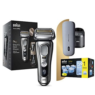 Braun Series 9 Pro 9477cc rasoir électrique barbe homme, tête 4+1 avec tondeuse ProLift, centre SmartCare Wet & Dry + Braun Clean And Renew Recharge De Cartouches Pour Rasoir Électrique, Pack De 5+1