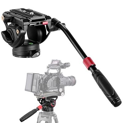 NEEWER Cabezal fluido para trípode de video con placa de liberación rápida, mango telescópico y base escalada (75 mm de diámetro), resistente, carga máxima de 8 kg para cámaras de video y cámaras DSLR