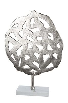 GILDE Objeto Decorativo de Aluminio, Plumas Circulares sobre Base - Decoración de salón - 36 x 51 cm