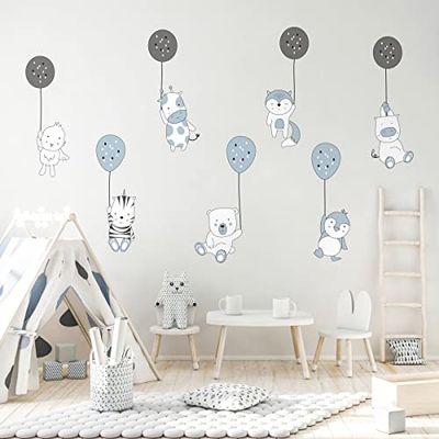 Väggdekaler för barn, sovrum, dekoration för baby, väggdekal, sovrum, roliga djur, magiska ballonger, H90 x B60 cm