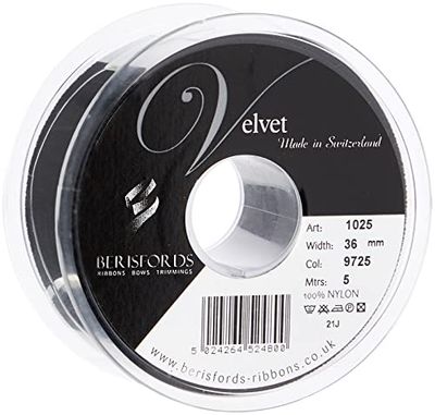 Berisfords - Fita de veludo, preto, 5 m, 36 mm de largura