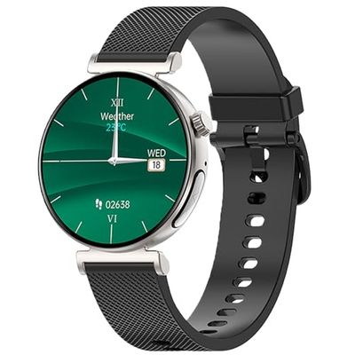 Knauermann PRO 3 Mini (2024) Zilver - Gezondheidshorloge Smartwatch met Telefoonfunctie - ECG + HRV en SOS-functie - AMOLED-display - BT Bluetooth - Slaapapneu - Siliconen Band Zwart, 14-24, rond,