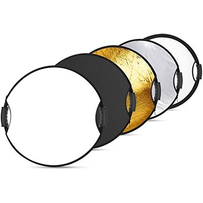 NEEWER Riflettore di 22"/56cm, Maniglia con Filetto da 3/8", Disco Ripiegabile 5 in 1 Diffusore Trasparente/Argento/Oro/Bianco/Nero per Illuminazione Fotografica, Illuminazione Esterna, RF-56II