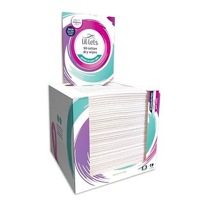 Lil-Lets Cotton Dry Towels/Wipes x 50 count (1 pack), Natural Organic Cotton, Gentle on Skin, Absorbent and Strong, Dry or Wet use, Face Towel, Dermatologically Tested, Safe for Sensitive Skin